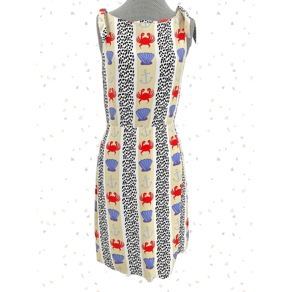 Pepaloves Coastal Seashell Crabs Clams Tie Shoulder Striped Joyce Dress Size M